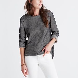 Madewell Women's French Rib Side-Tie Pullover Sweater Black and White, Medium